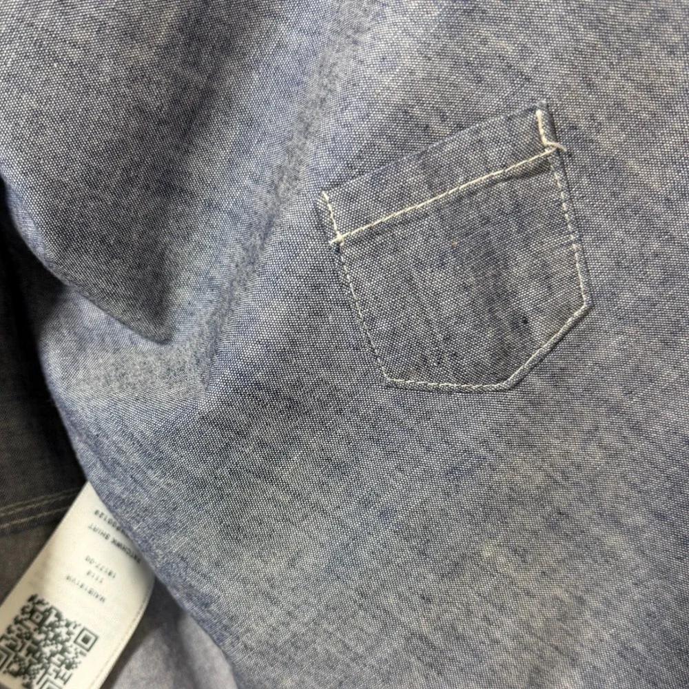 True Religion Slim Fit Patchwork Chambray Button Down Shirt Blue Mens M Denim
